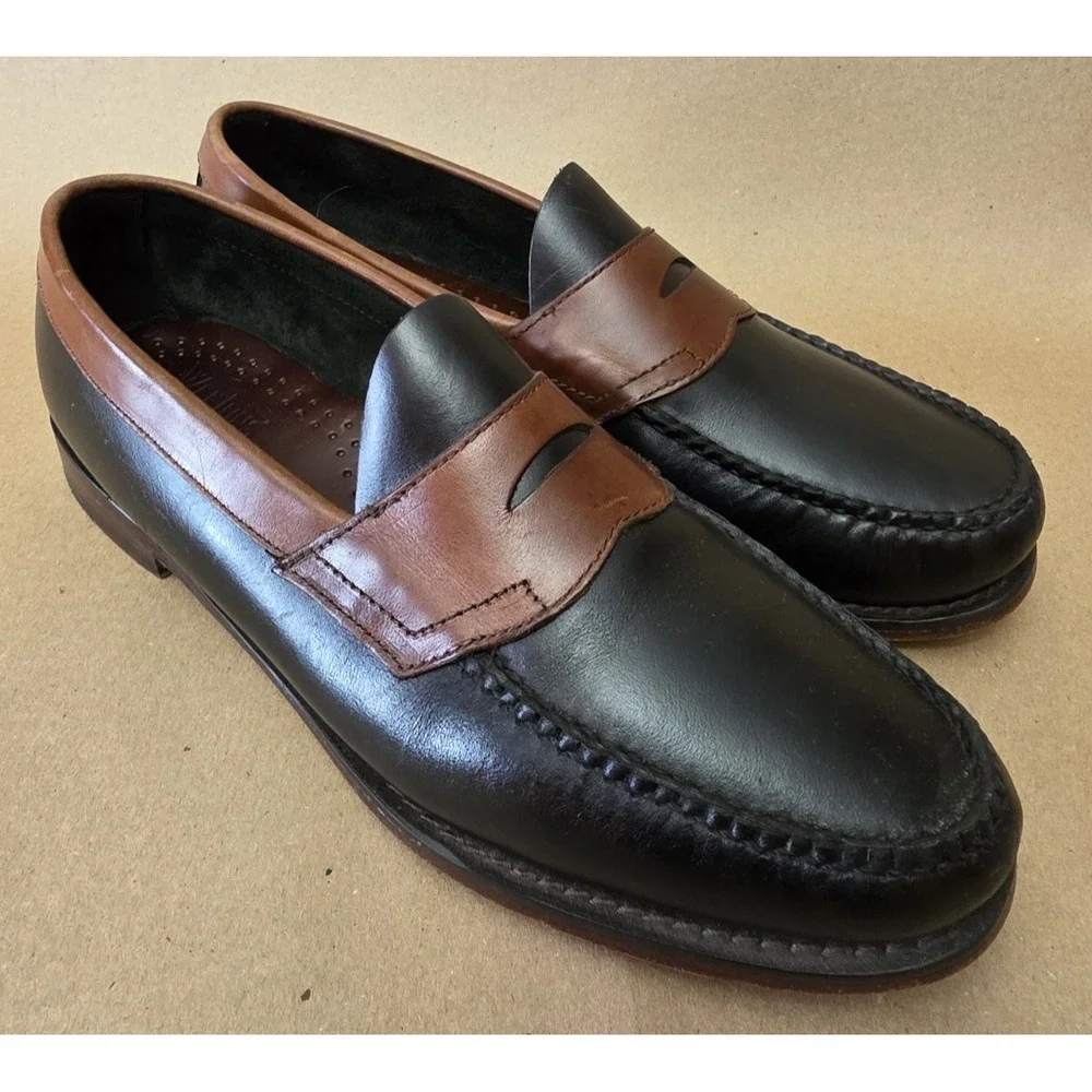 G.H. Bass Weejuns Sz 9.5 D Carl Slip-On Leather Belk 125 Dress Shoes Black Brown